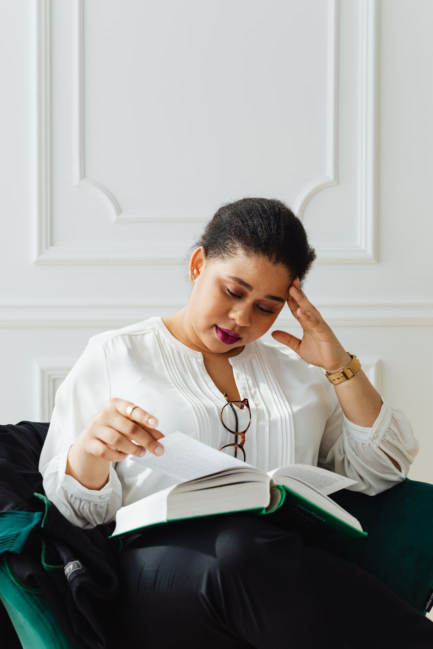 a woman reading a book