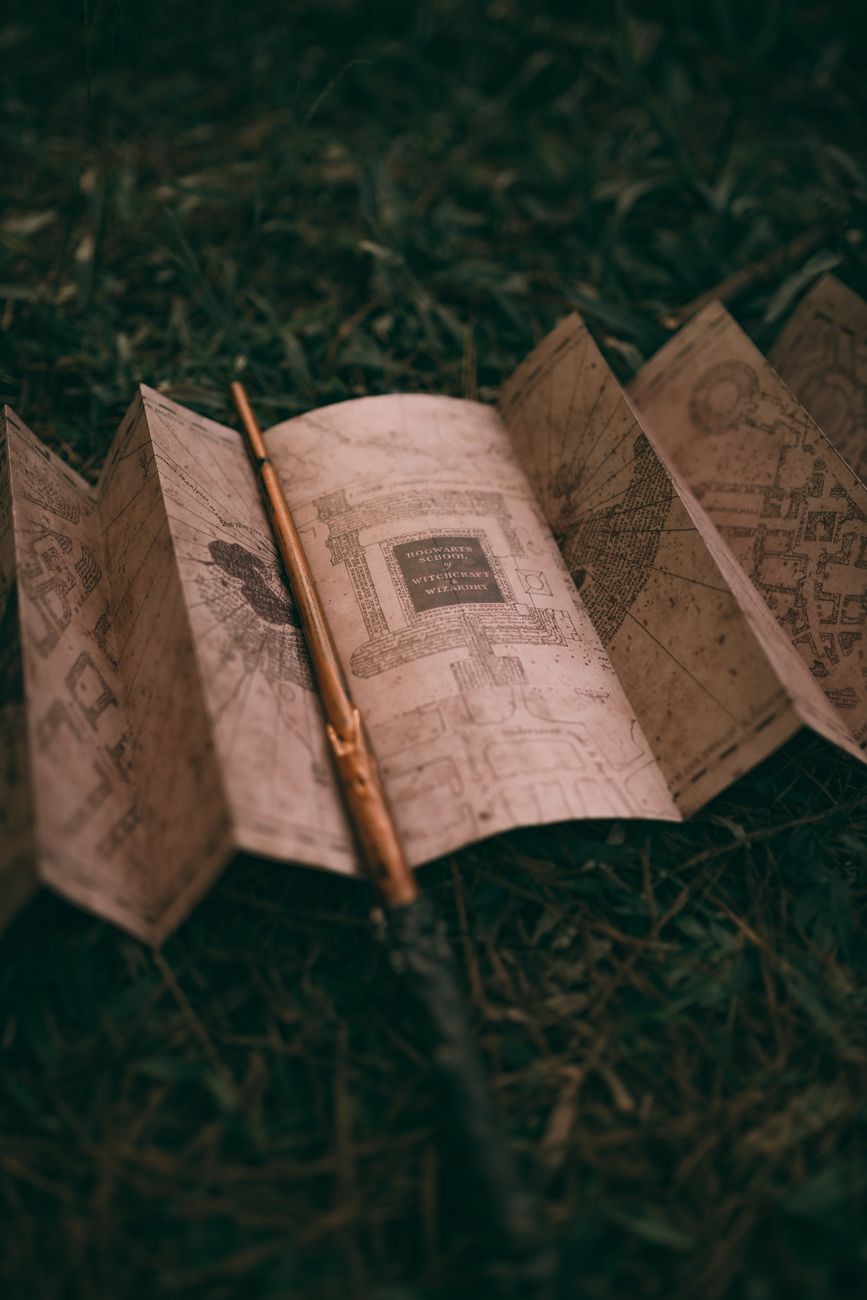 old map unfolded on grass